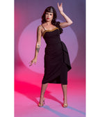 Black Shimmering Sarong Pencil Dress - Unique Vintage - Womens, DRESSES, A - LINE