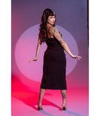 Black Shimmering Sarong Pencil Dress - Unique Vintage - Womens, DRESSES, A - LINE