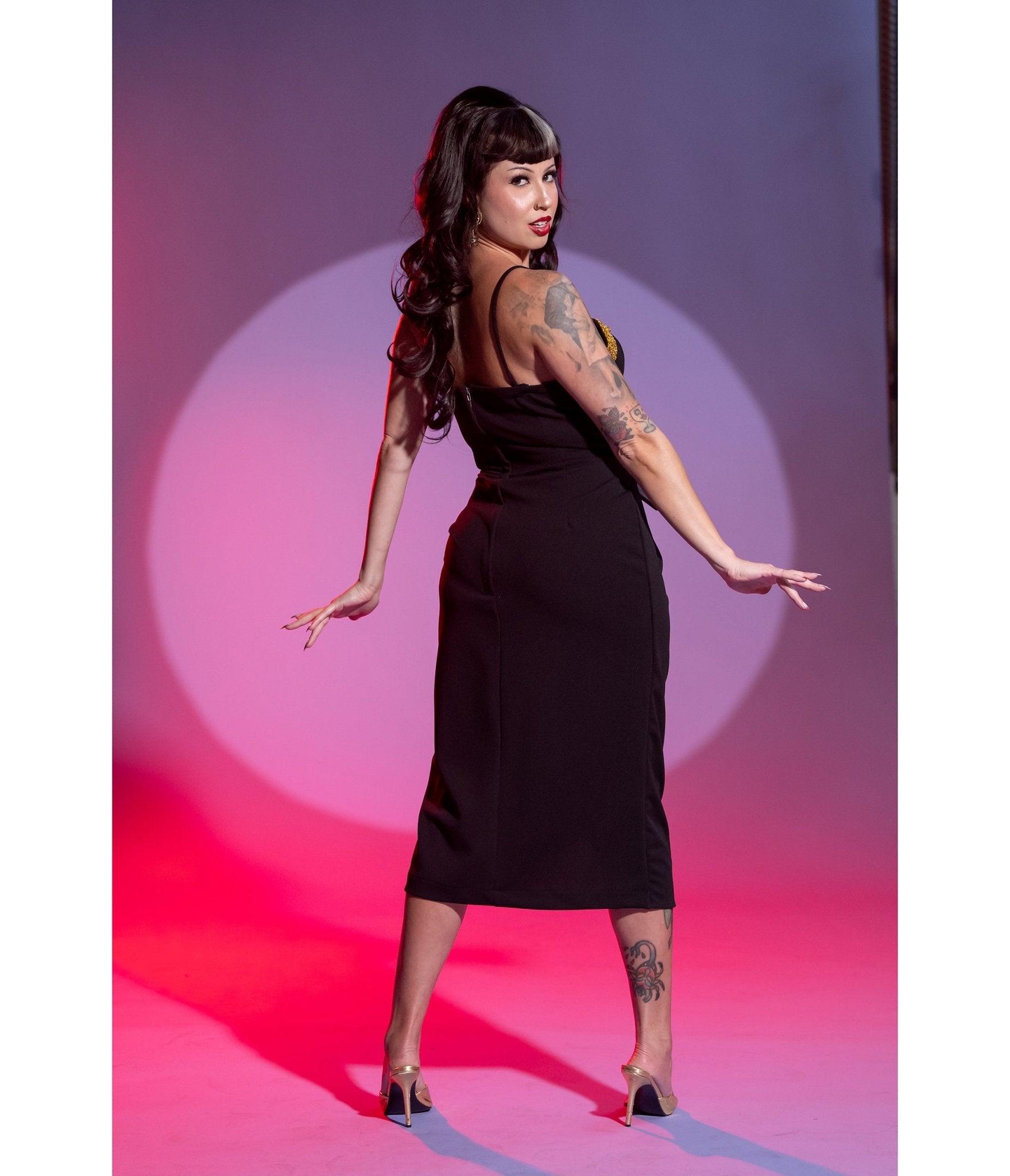 Black Shimmering Sarong Pencil Dress - Unique Vintage - Womens, DRESSES, A - LINE