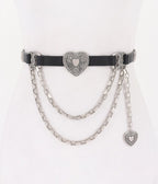 Black & Silver Tone Heart Faux Leather Belt - Unique Vintage - Womens, ACCESSORIES, BELTS