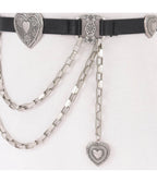 Black & Silver Tone Heart Faux Leather Belt - Unique Vintage - Womens, ACCESSORIES, BELTS