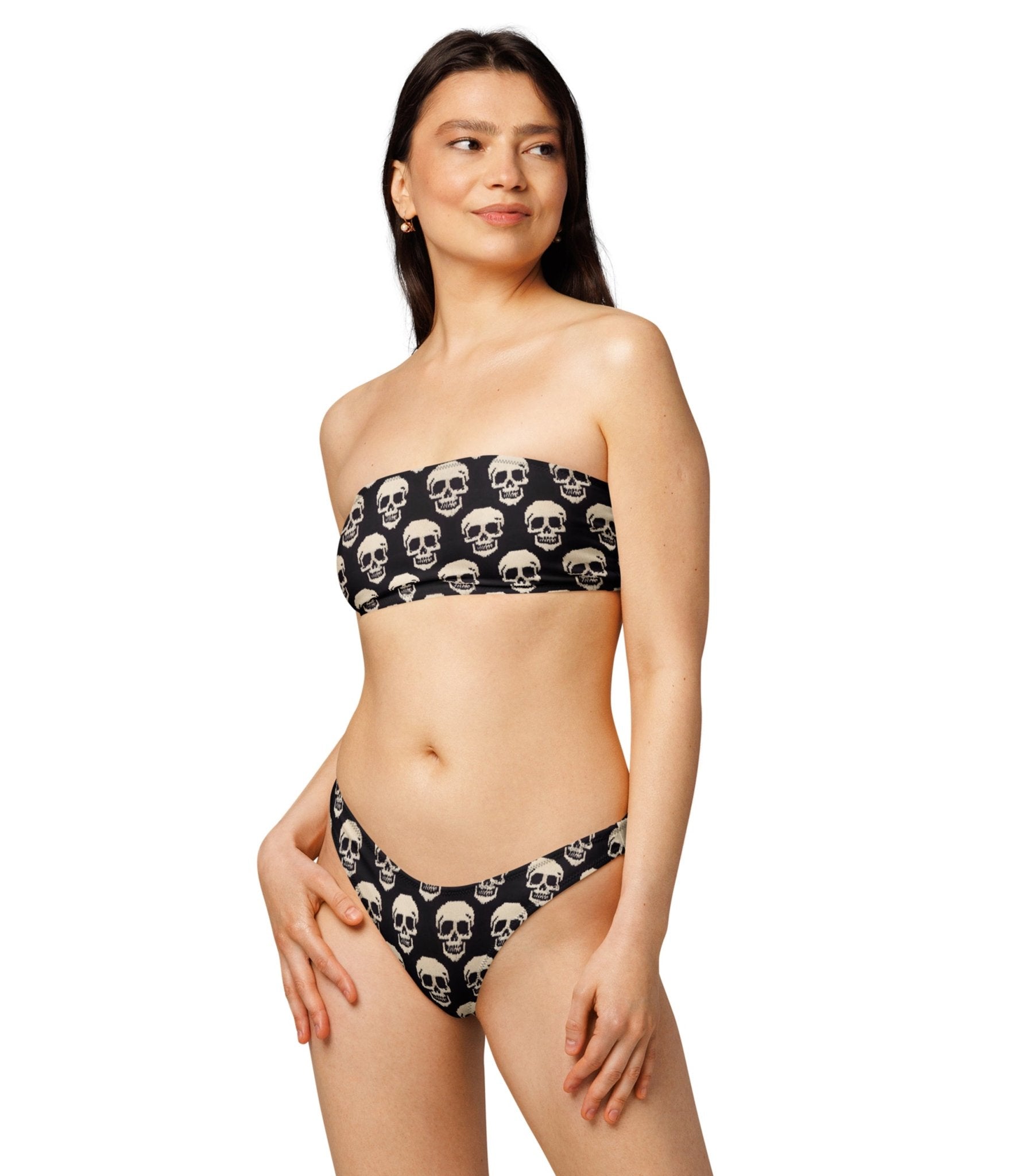 Black Skull Bandeau Two Piece Swim Set - Unique Vintage - Womens, SWIM, 2 PC