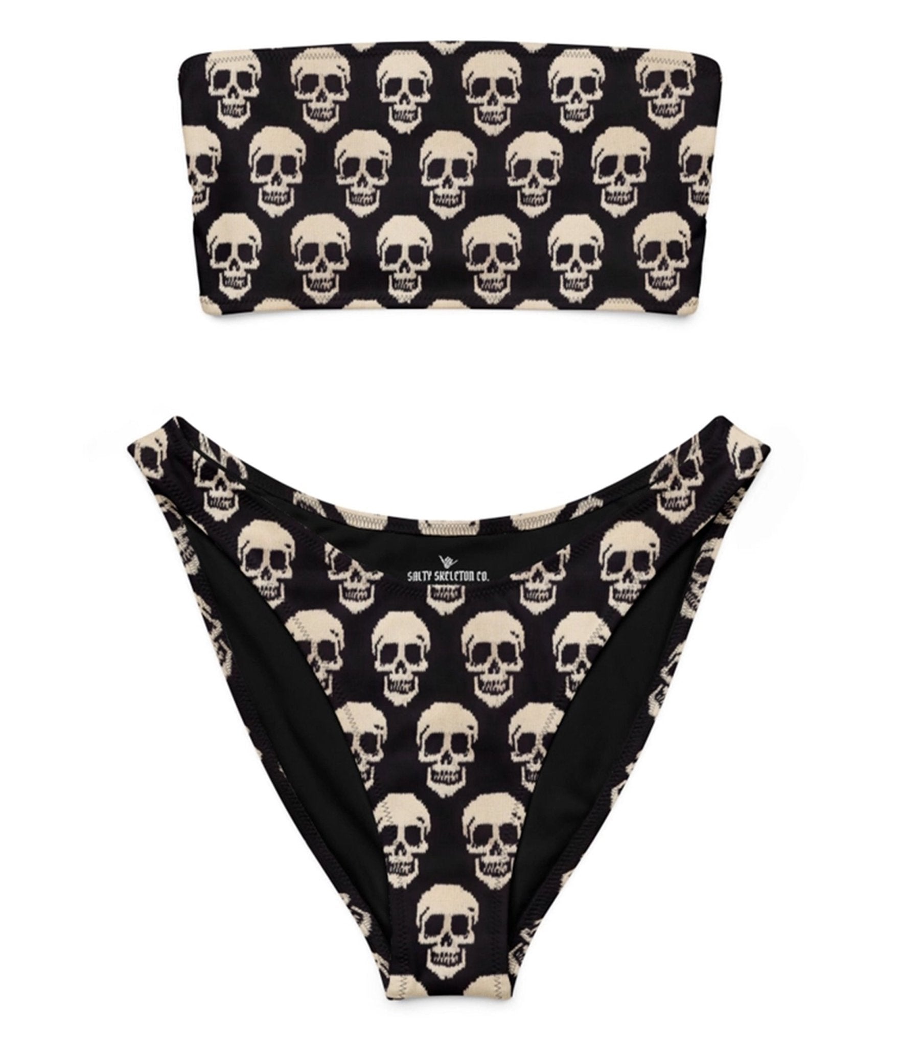 Black Skull Bandeau Two Piece Swim Set - Unique Vintage - Womens, SWIM, 2 PC