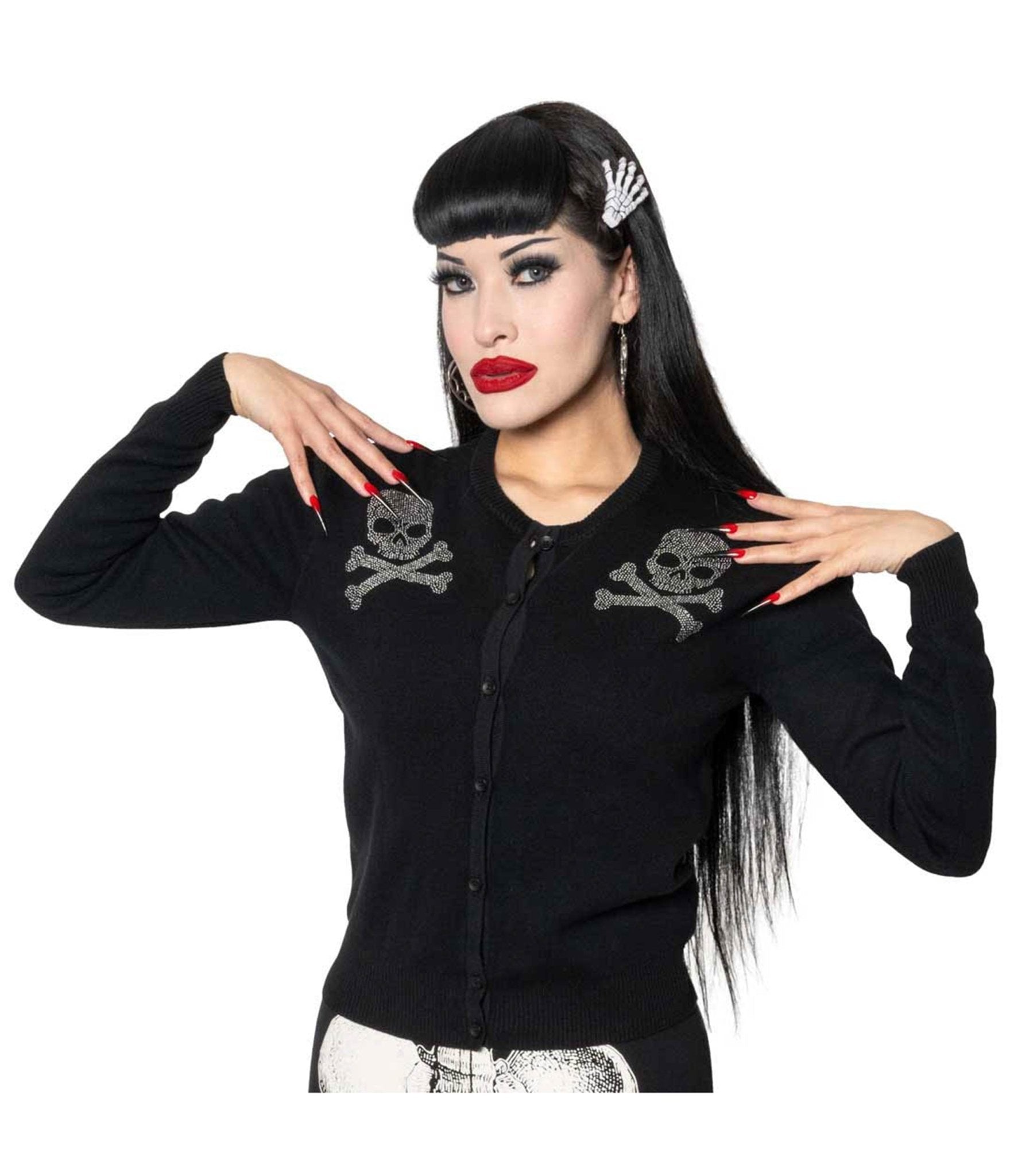 Black Skull Studded Cardigan - Unique Vintage - Womens, ACCESSORIES, HAIR