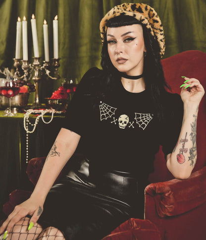 Black Skull Web Sweater - Unique Vintage - Womens, TOPS, SWEATERS