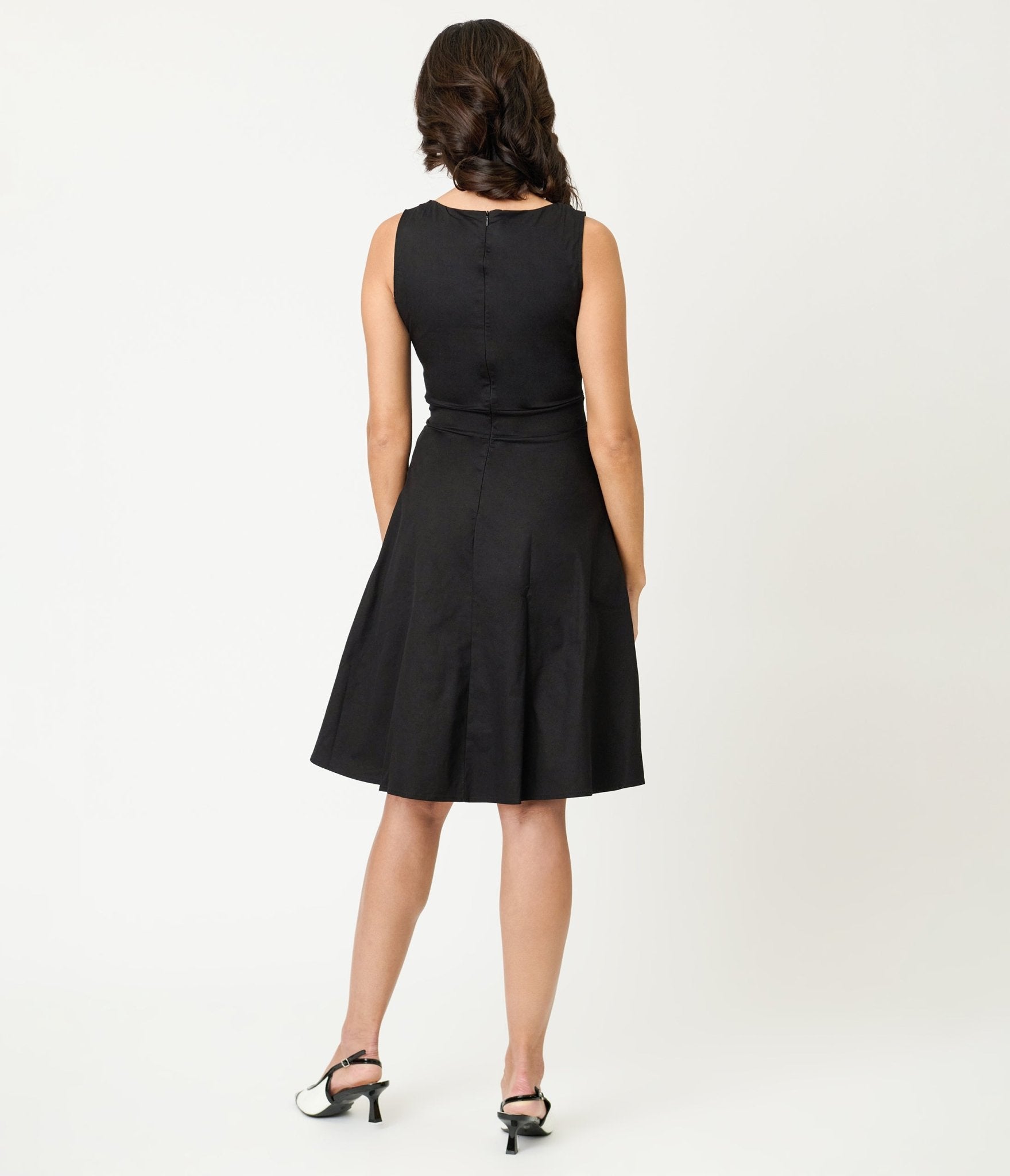 slim fit dress slacks Black Sleeveless Flare Dress