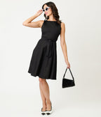 Black Sleeveless Cotton Flare Dress - Unique Vintage - Womens, DRESSES, SWING