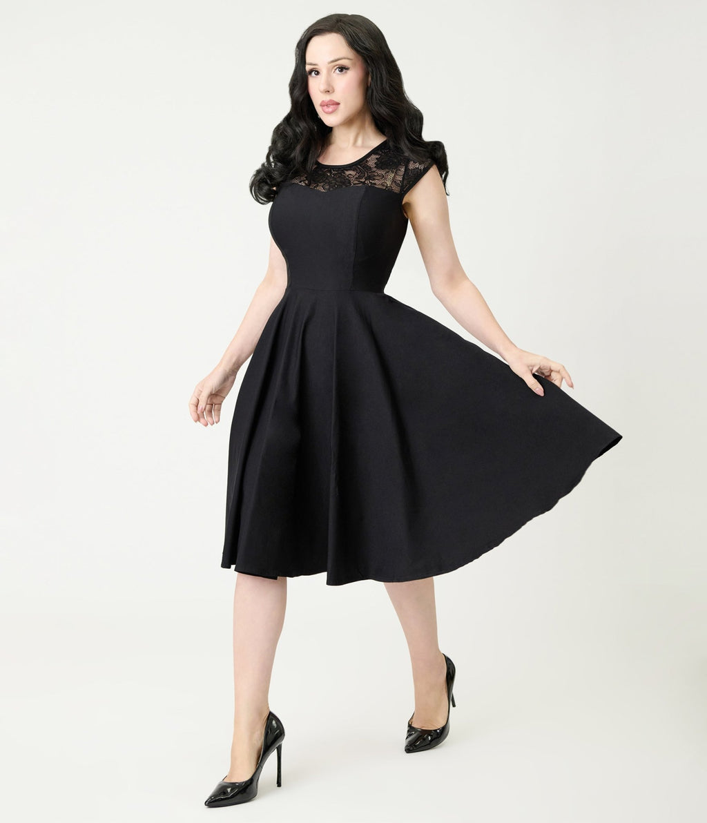 Black Sleeveless Swing Dress - Unique Vintage - Womens, DRESSES, FIT AND FLARE
