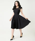 Black Sleeveless Swing Dress - Unique Vintage - Womens, DRESSES, FIT AND FLARE