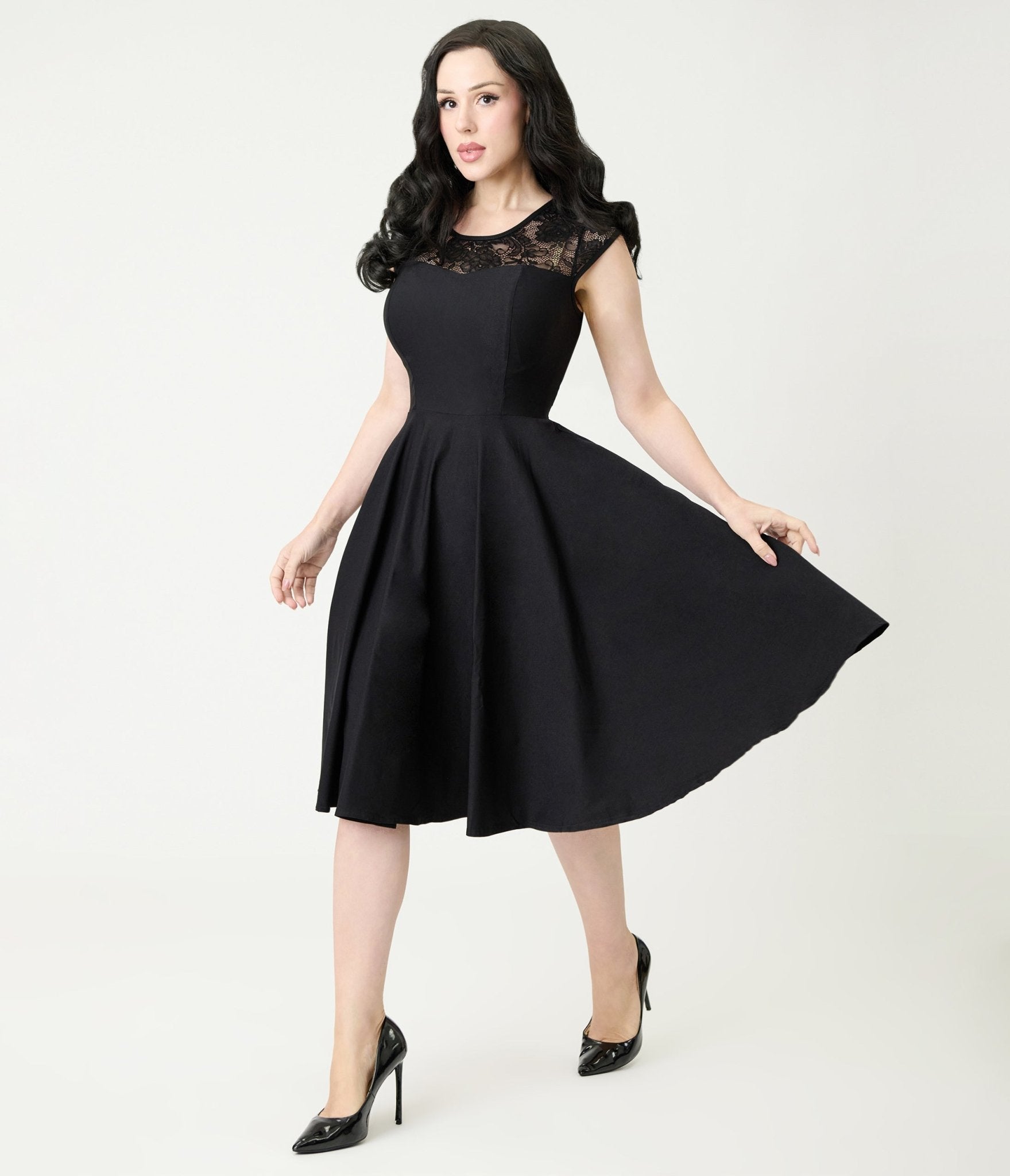 Black Sleeveless Swing Dress - Unique Vintage - Womens, DRESSES, FIT AND FLARE