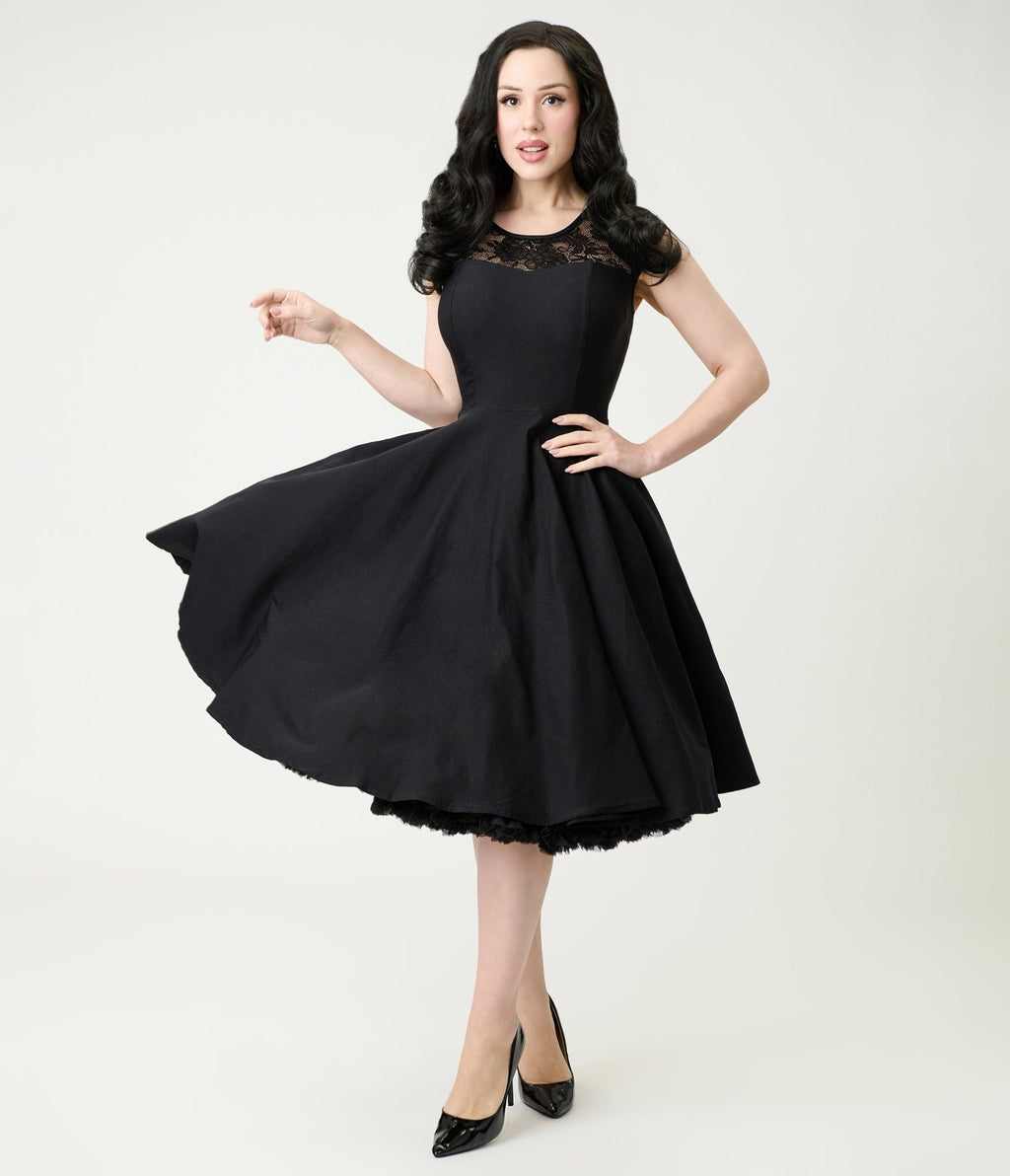Black Sleeveless Swing Dress - Unique Vintage - Womens, DRESSES, FIT AND FLARE