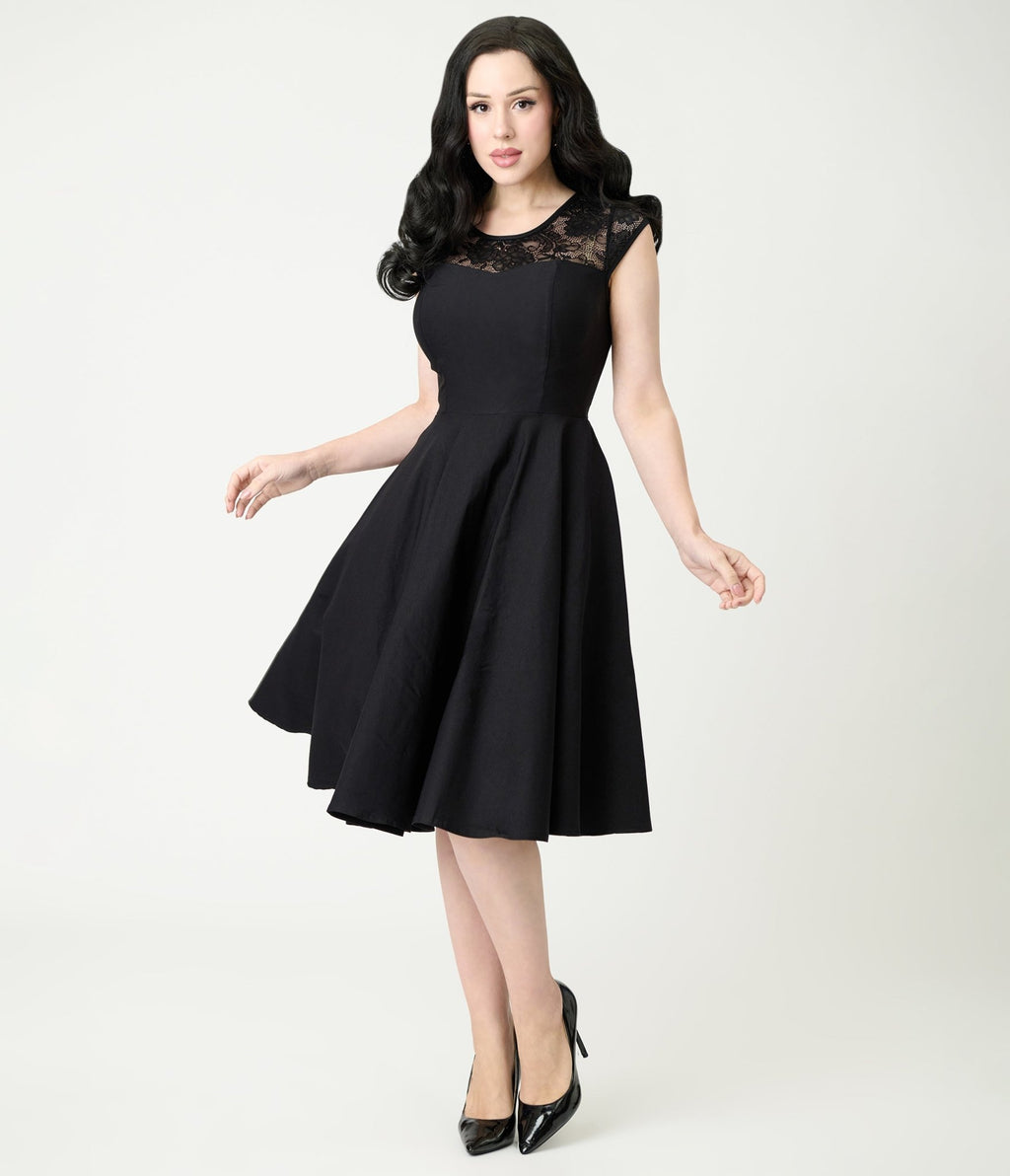 Black Sleeveless Swing Dress - Unique Vintage - Womens, DRESSES, FIT AND FLARE