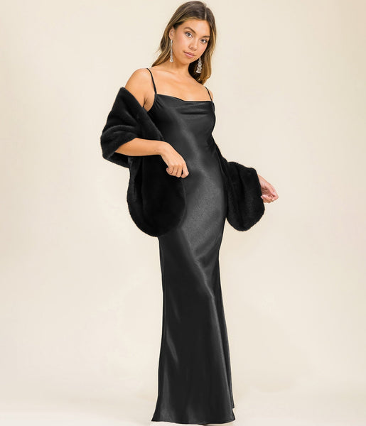 Black Slip Maxi Dress & Faux Fur Shrug  Unique Vintage