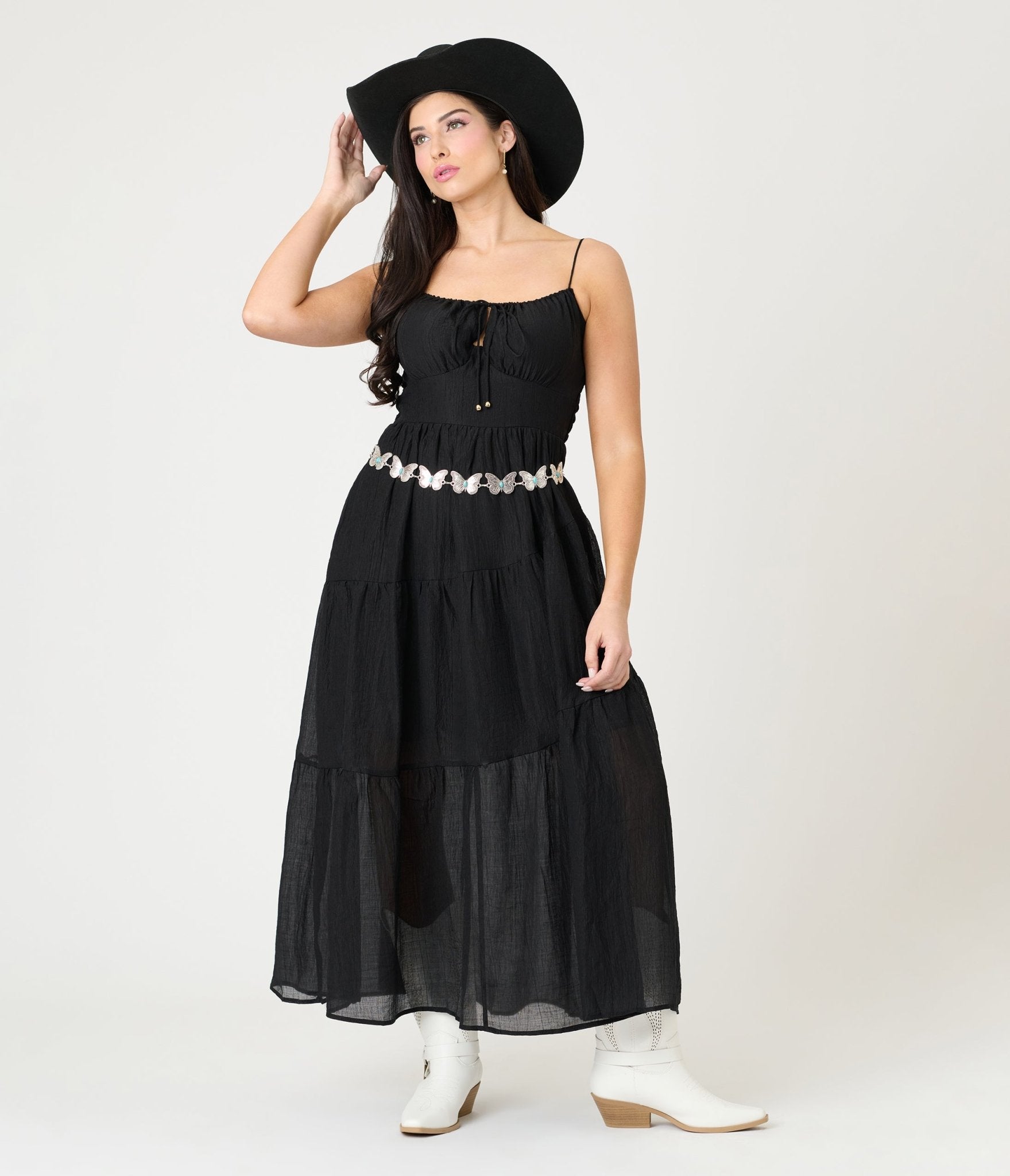 Black Smocked Tiered Maxi Dress