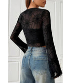 Black Spider Web Mesh Crop Top - Unique Vintage - Womens, TOPS, WOVEN TOPS