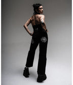 Black Spiderweb Embroidered Studded Western Jumpsuit - Unique Vintage - Womens, BOTTOMS, ROMPERS AND JUMPSUITS