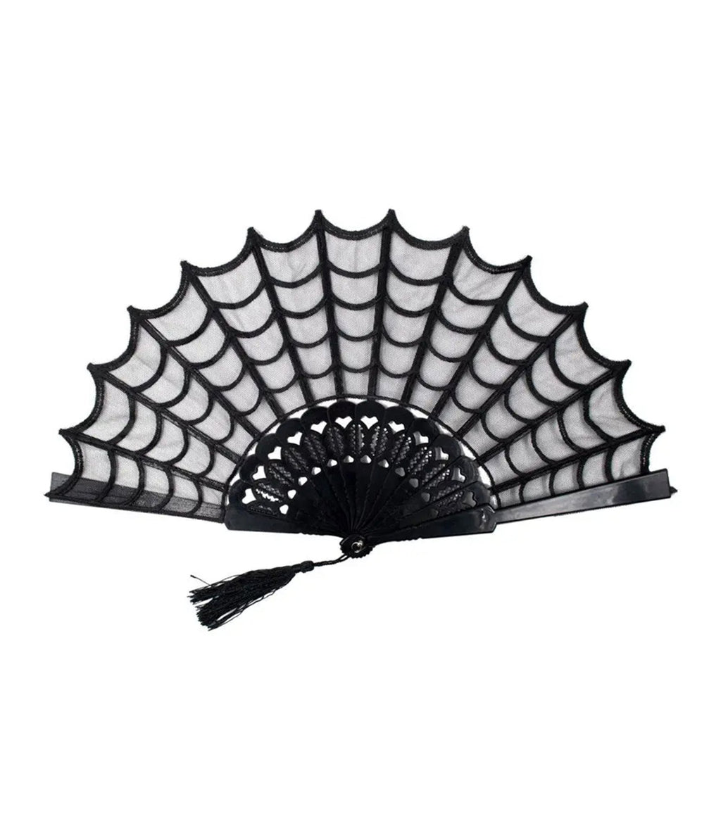 Black Spiderweb Hand Fan - Unique Vintage - Womens, ACCESSORIES, GIFTS/HOME