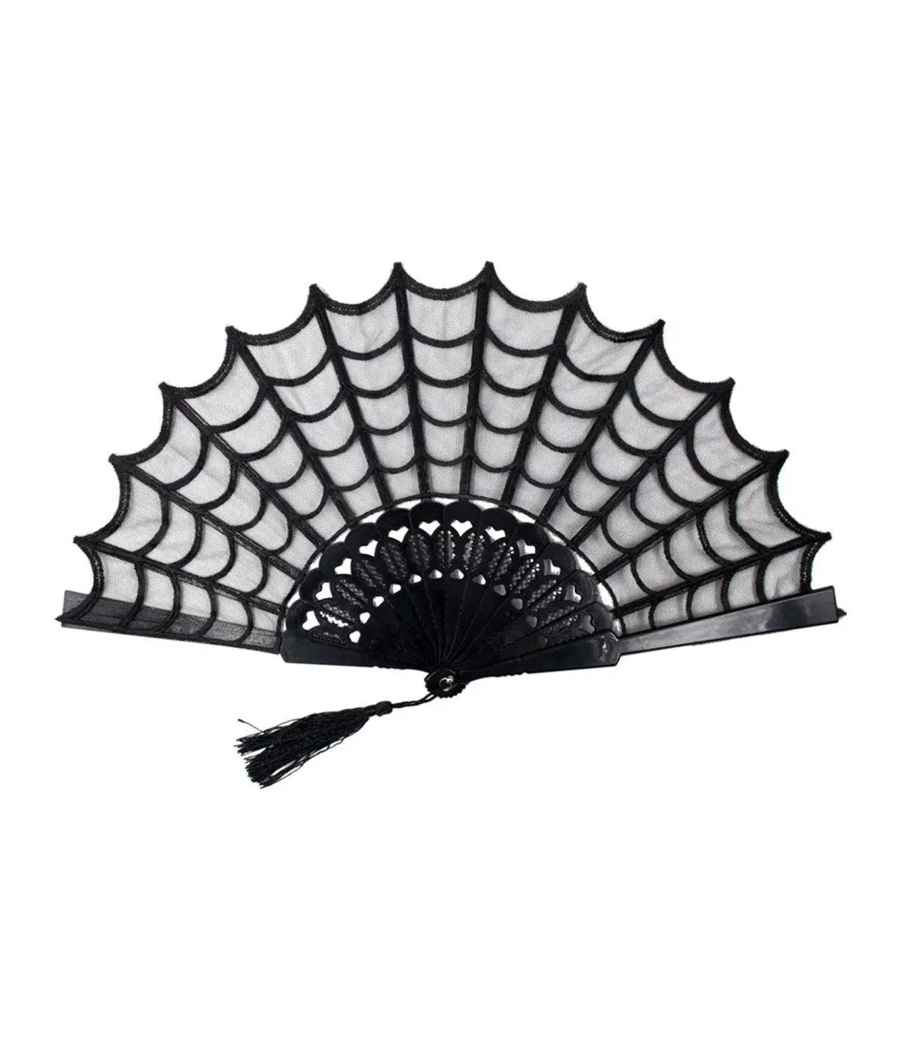 Black Spiderweb Hand Fan - Unique Vintage - Womens, ACCESSORIES, GIFTS/HOME