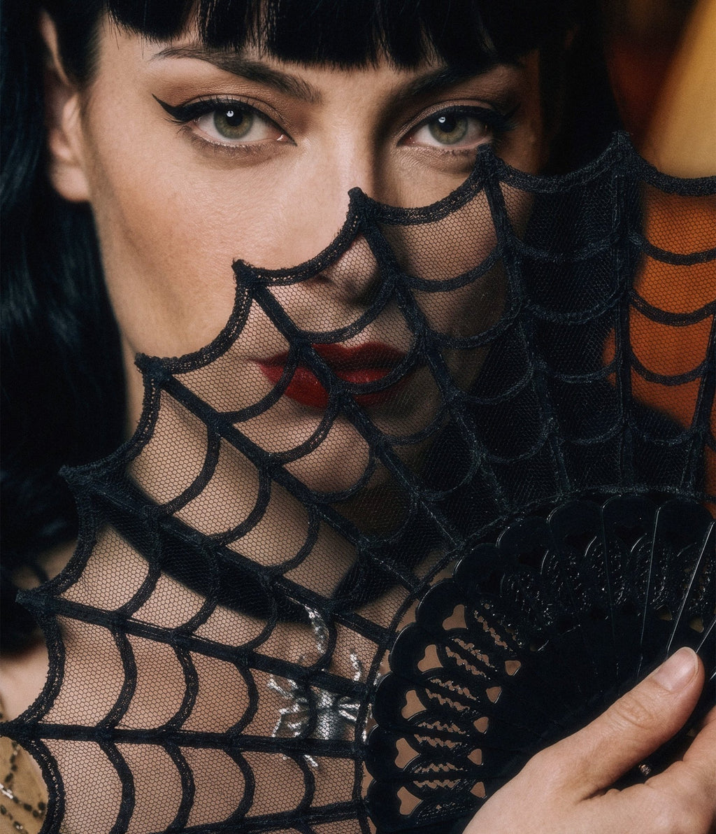Black Spiderweb Hand Fan - Unique Vintage - Womens, ACCESSORIES, GIFTS/HOME