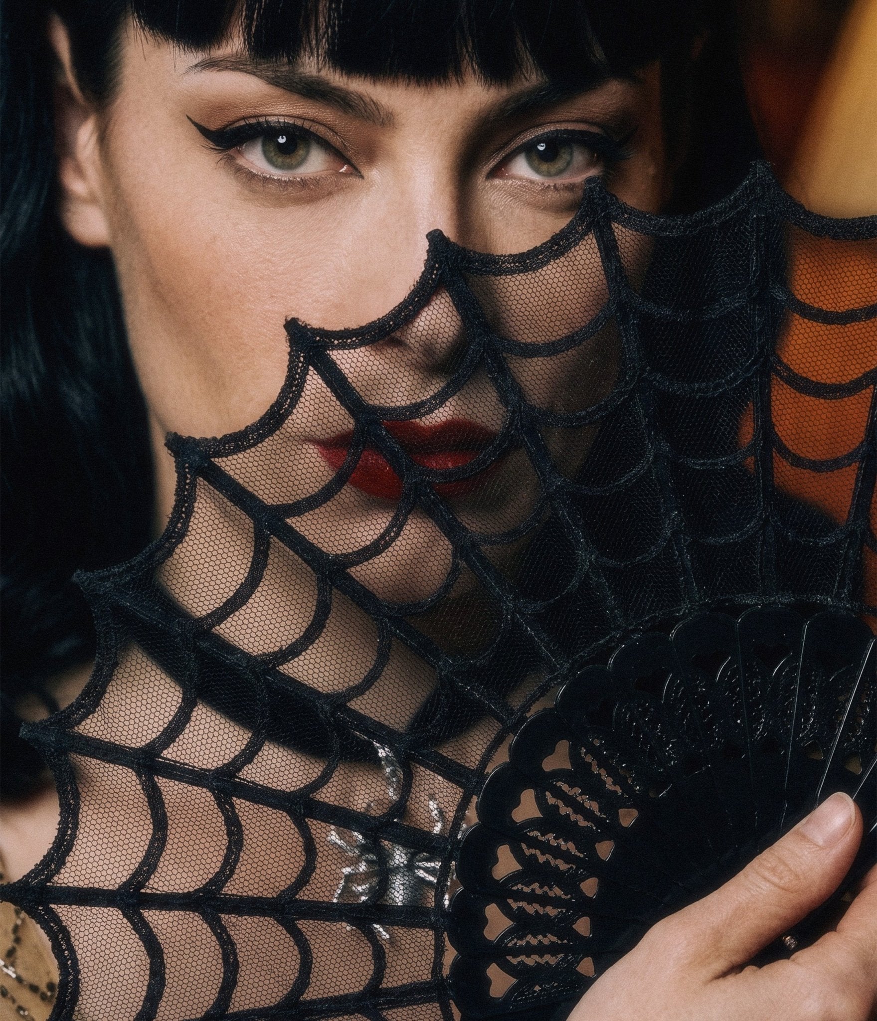 Black Spiderweb Hand Fan - Unique Vintage - Womens, ACCESSORIES, GIFTS/HOME