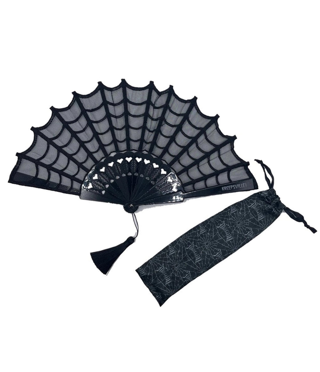 Black Spiderweb Hand Fan - Unique Vintage - Womens, ACCESSORIES, GIFTS/HOME
