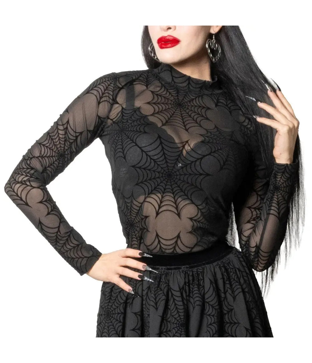Black Spiderweb Mesh Top - Unique Vintage - Womens, TOPS, KNIT TOPS