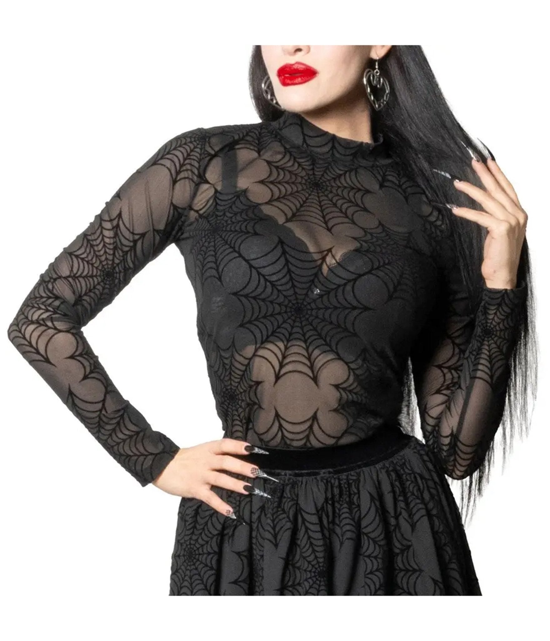 Black Spiderweb Mesh Top - Unique Vintage - Womens, TOPS, KNIT TOPS