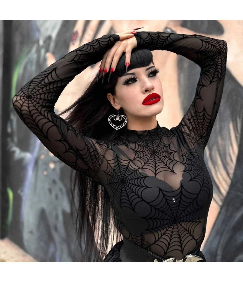 Black Spiderweb Mesh Top - Unique Vintage - Womens, TOPS, KNIT TOPS