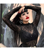 Black Spiderweb Mesh Top - Unique Vintage - Womens, TOPS, KNIT TOPS