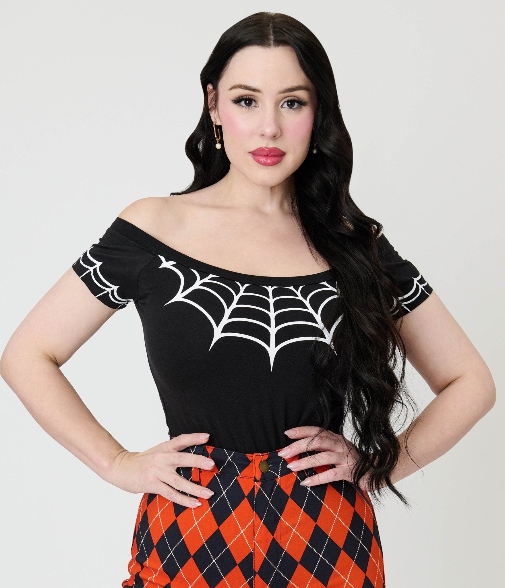Black Spiderweb Off The Shoulder Top - Unique Vintage - Womens, TOPS, WOVEN TOPS