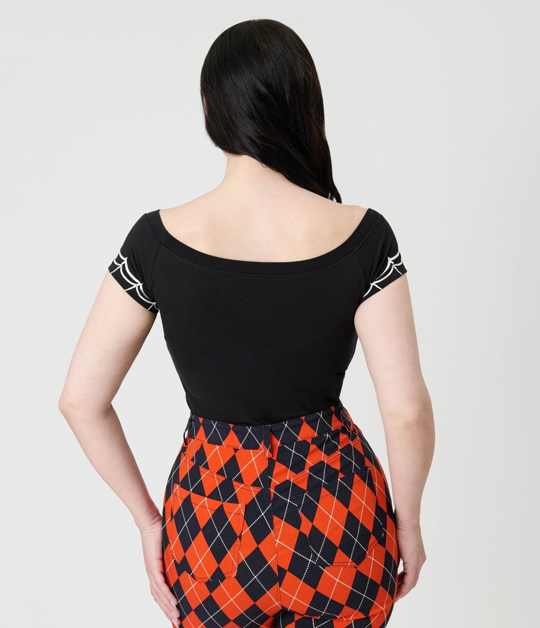 Black Spiderweb Off The Shoulder Top - Unique Vintage - Womens, TOPS, WOVEN TOPS