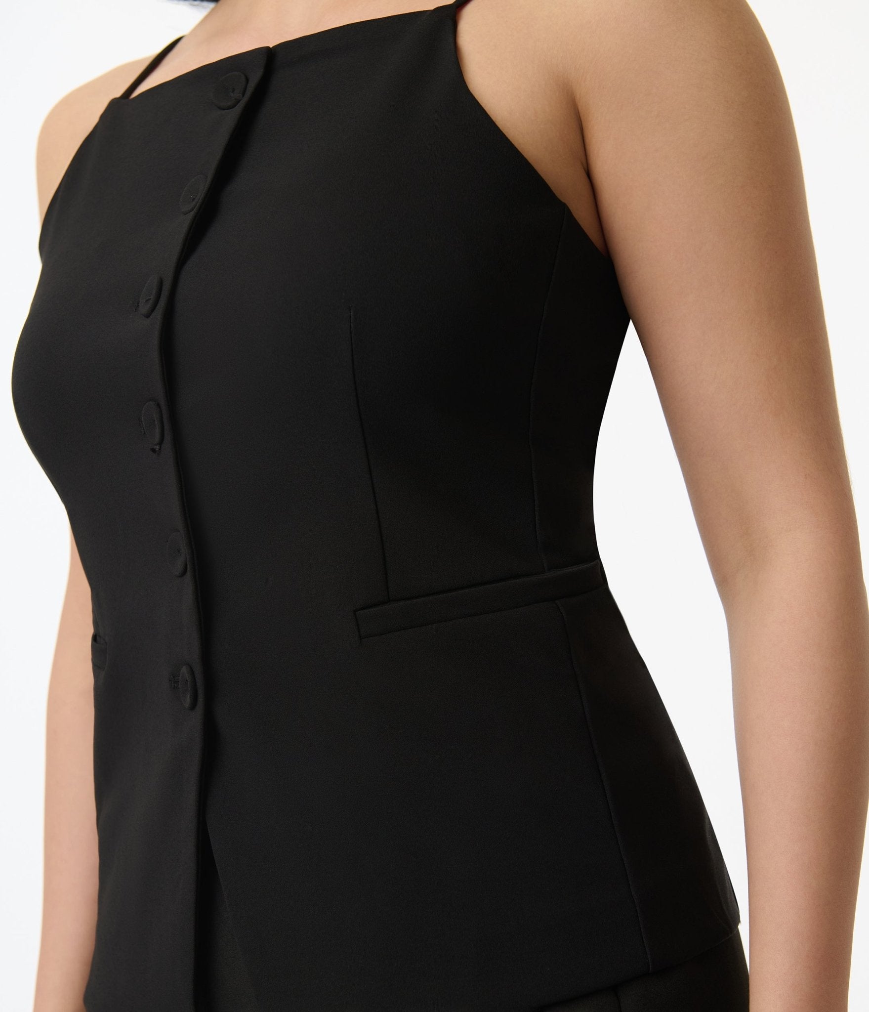 Black Straight Neck Button Up Tank Top - Unique Vintage - Womens, TOPS, SHIRTS