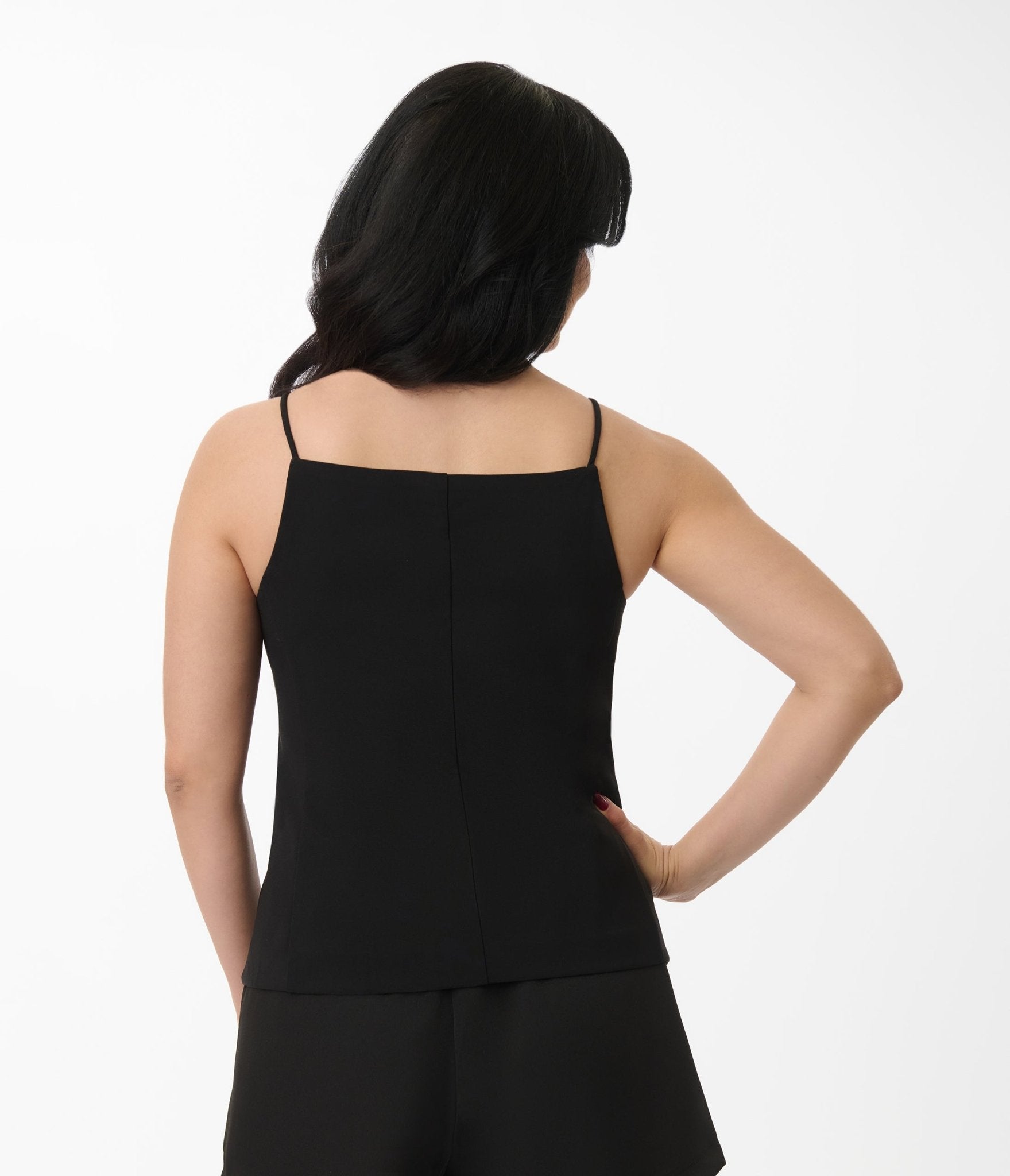 Black Straight Neck Button Up Tank Top - Unique Vintage - Womens, TOPS, SHIRTS