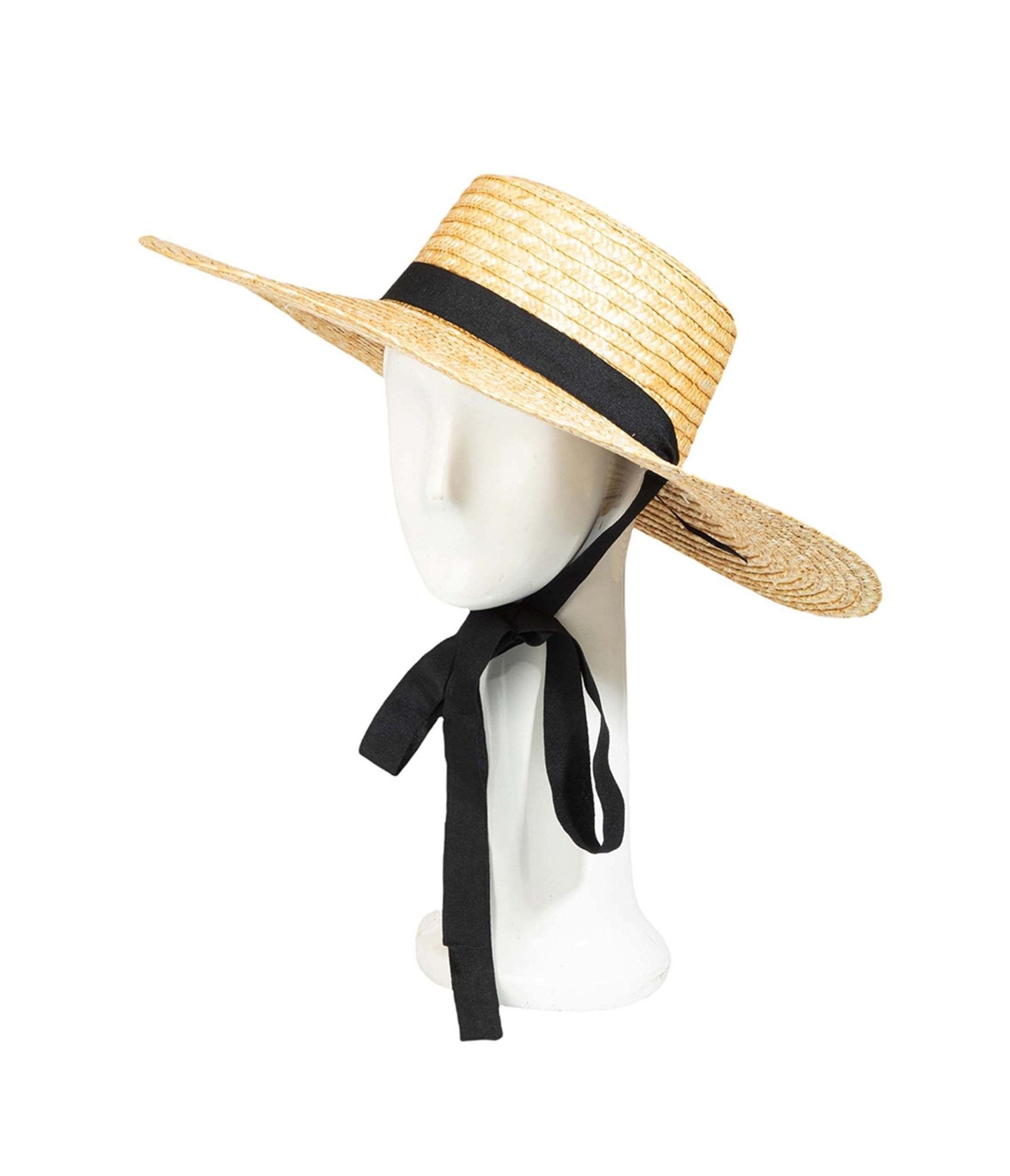 Black Straw Weave Ribbon Hat - Unique Vintage - Womens, ACCESSORIES, HATS