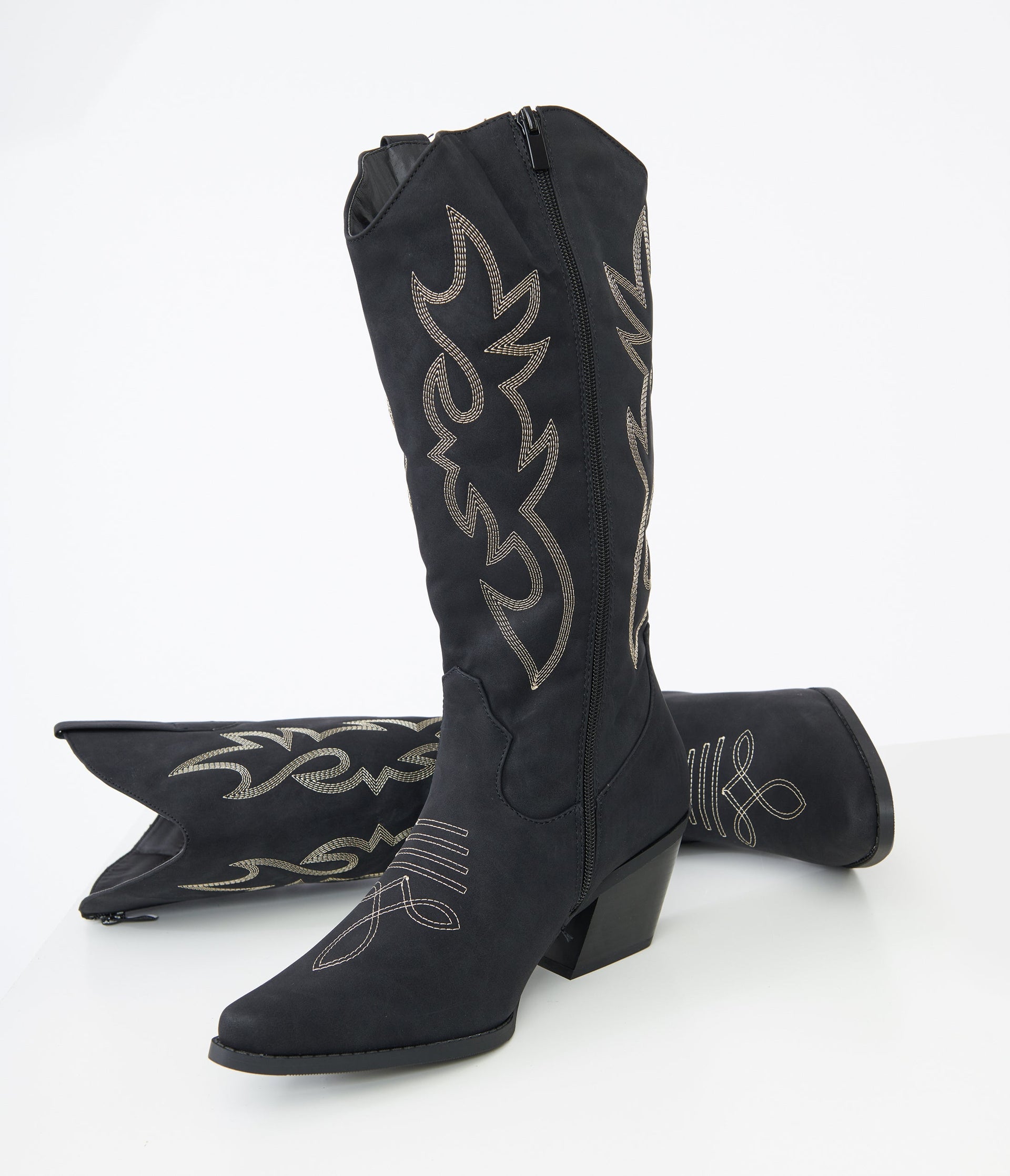 Black Suede Cowboy Boots - Unique Vintage - Womens, SHOES, BOOTS