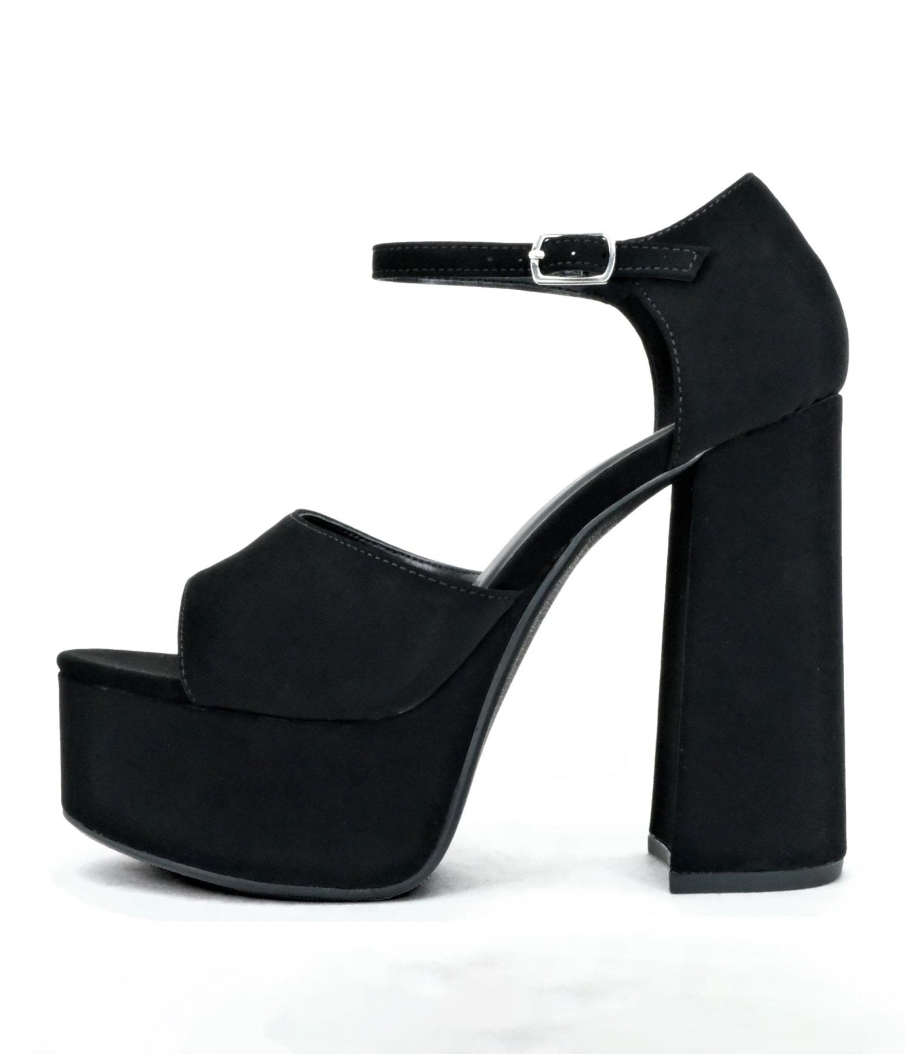 Black Suede Peep Toe Platform Heels - Unique Vintage - Womens, SHOES, HEELS