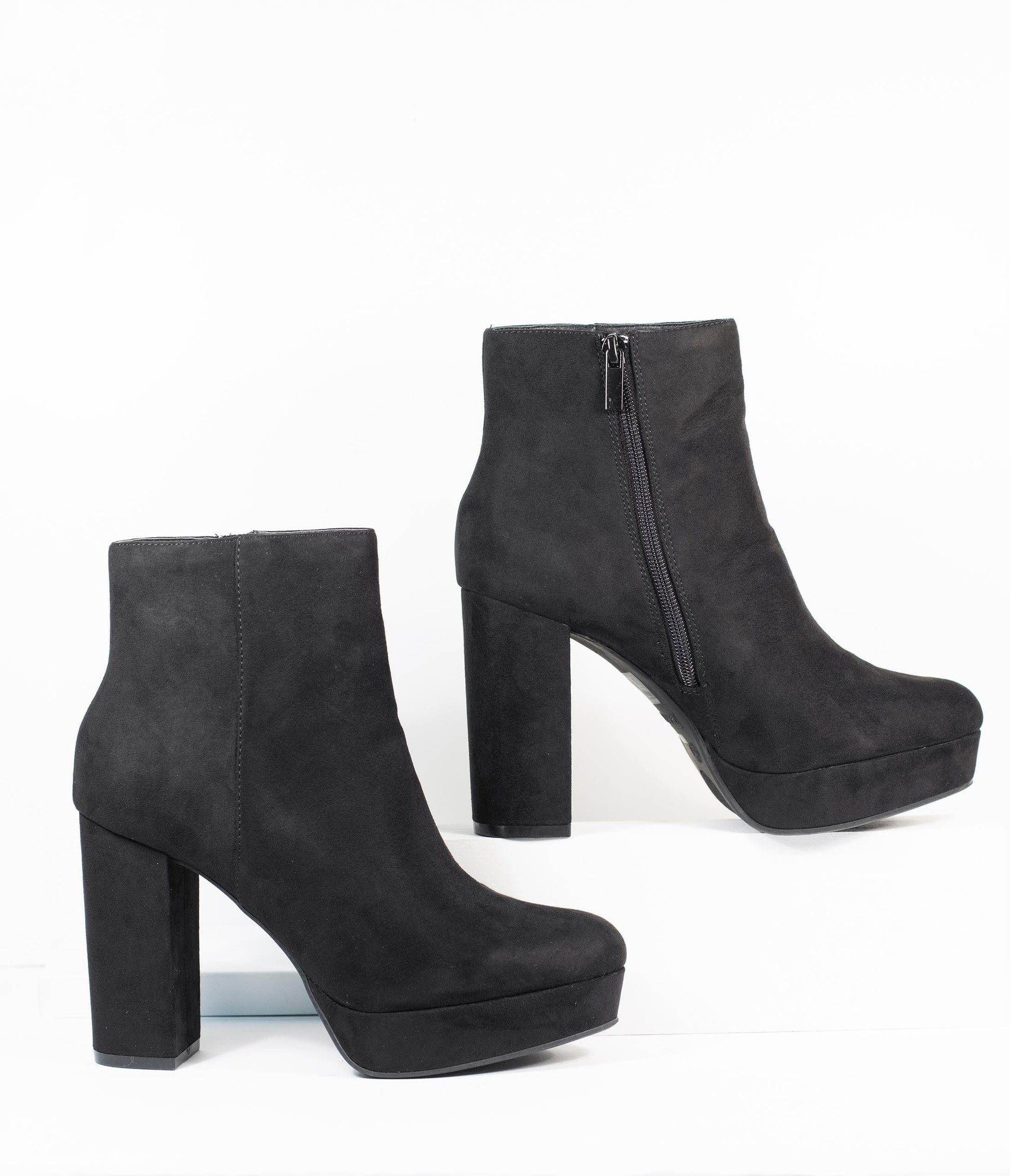 Black Suede Platform Heel Booties - Unique Vintage - Womens, SHOES, BOOTS