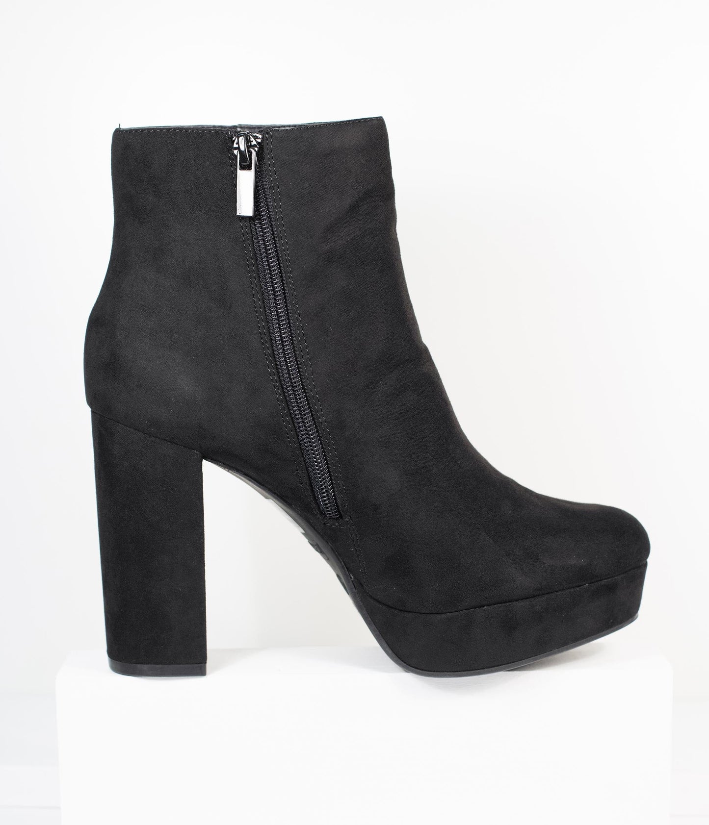 Black Suede Platform Heel Booties - Unique Vintage - Womens, SHOES, BOOTS