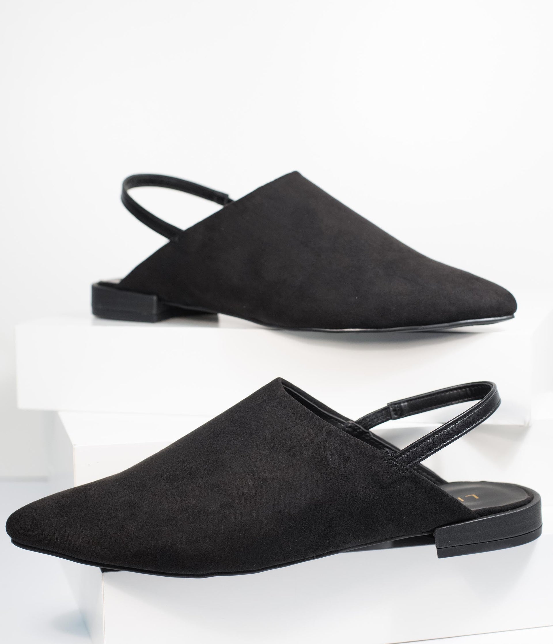 Black Suede Pointed Toe Slingback Flats - Unique Vintage - Womens, SHOES, FLATS