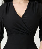 Black Surplice Neck Swing Dress - Unique Vintage - Womens, DRESSES, SWING