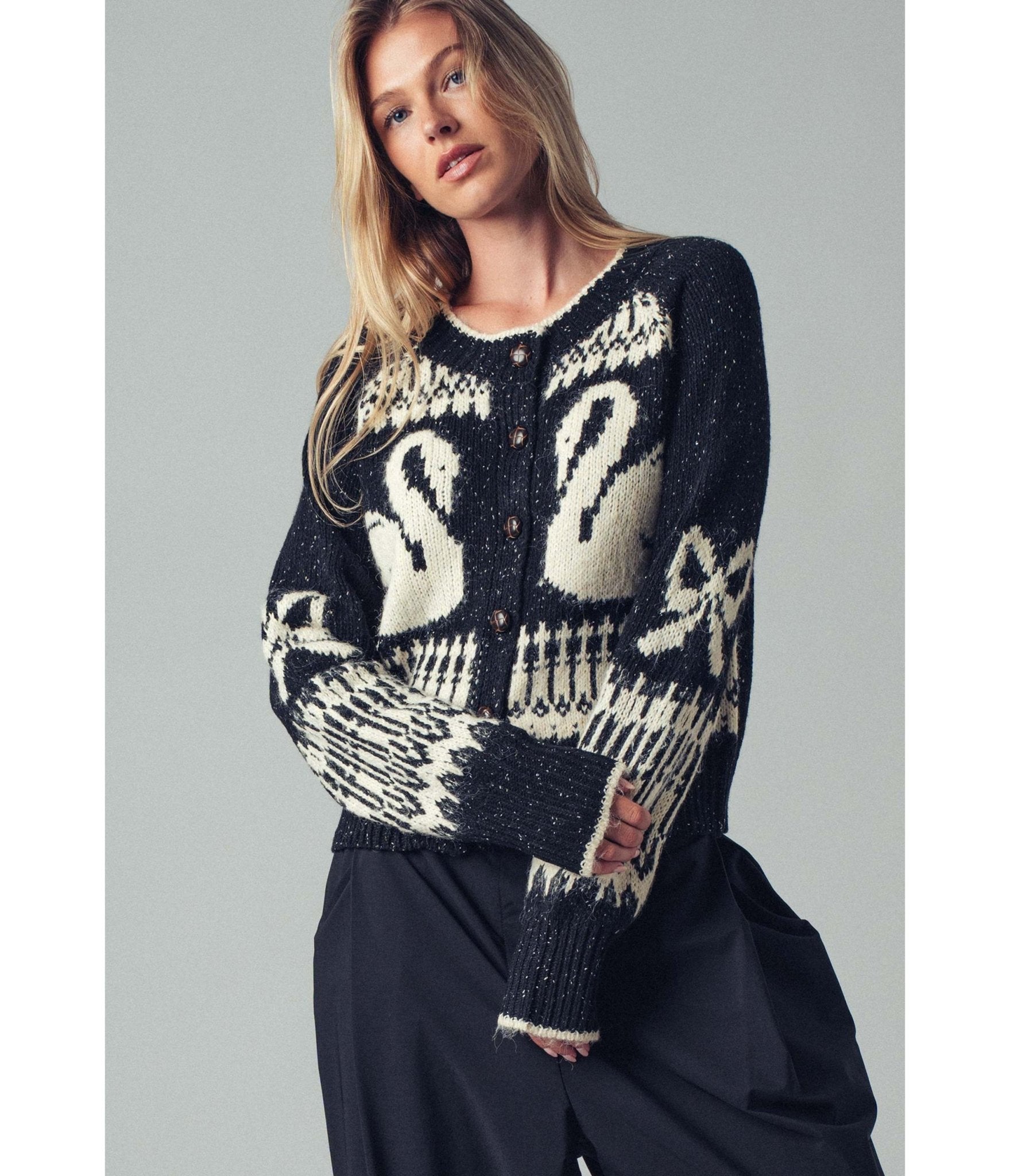 Black Swan Knit Cardigan - Unique Vintage - Womens, TOPS, SWEATERS