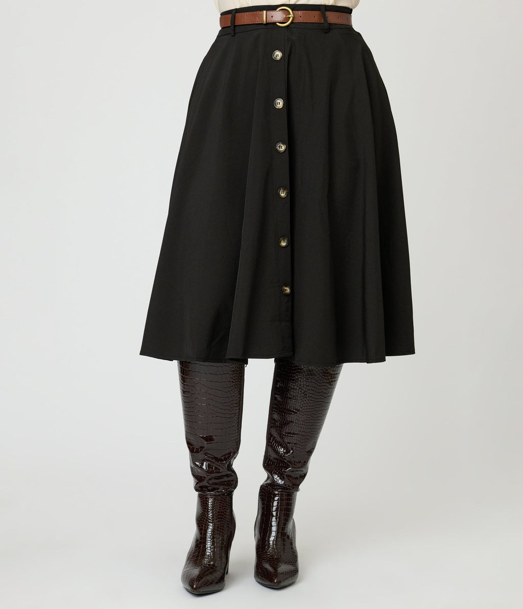 Black Swing Skirt - Unique Vintage - Womens, BOTTOMS, SKIRTS