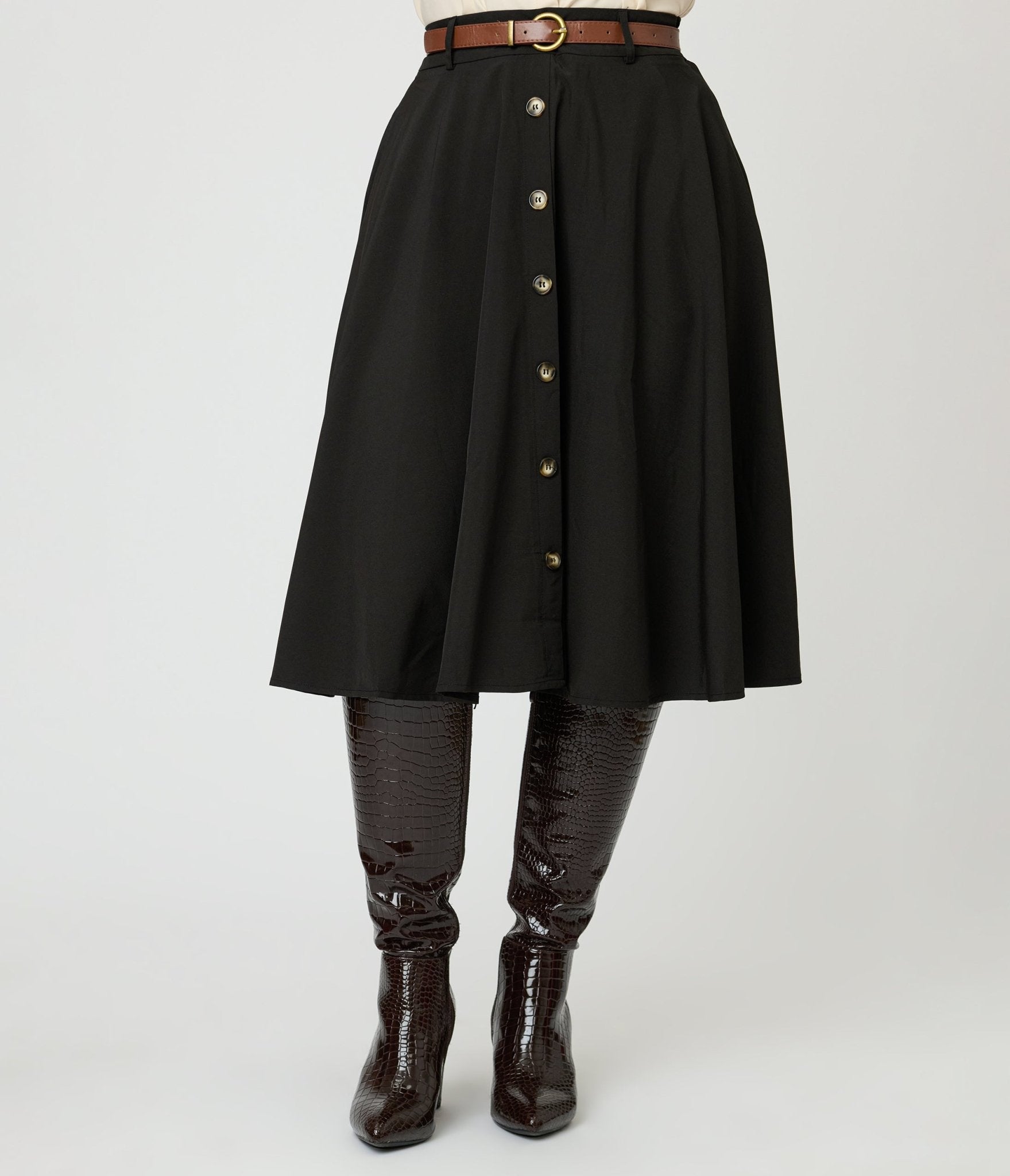 Black Swing Skirt - Unique Vintage - Womens, BOTTOMS, SKIRTS