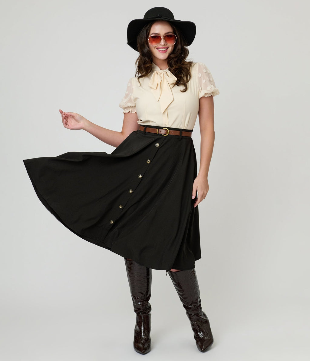 Black Swing Skirt - Unique Vintage - Womens, BOTTOMS, SKIRTS