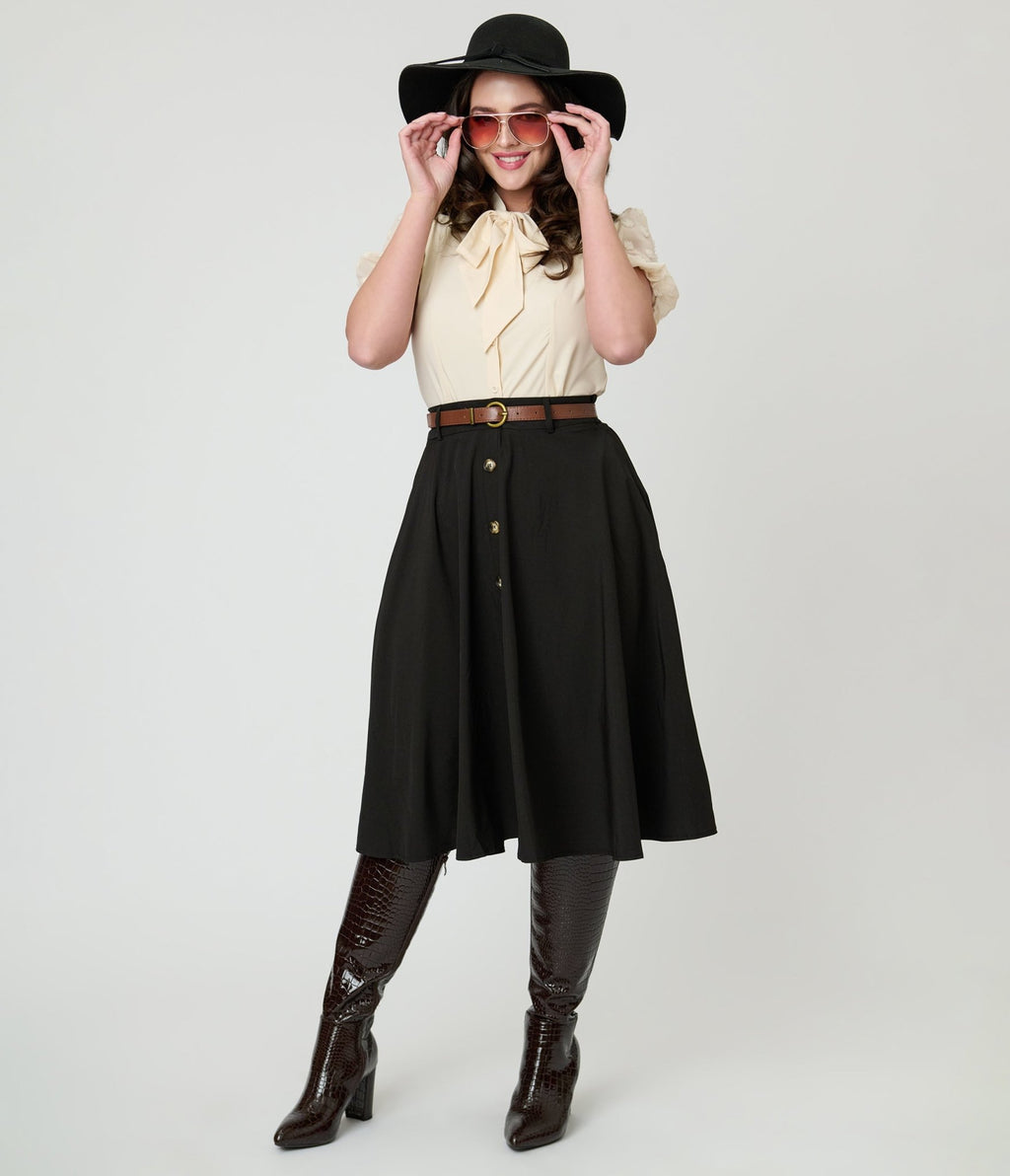Black Swing Skirt - Unique Vintage - Womens, BOTTOMS, SKIRTS