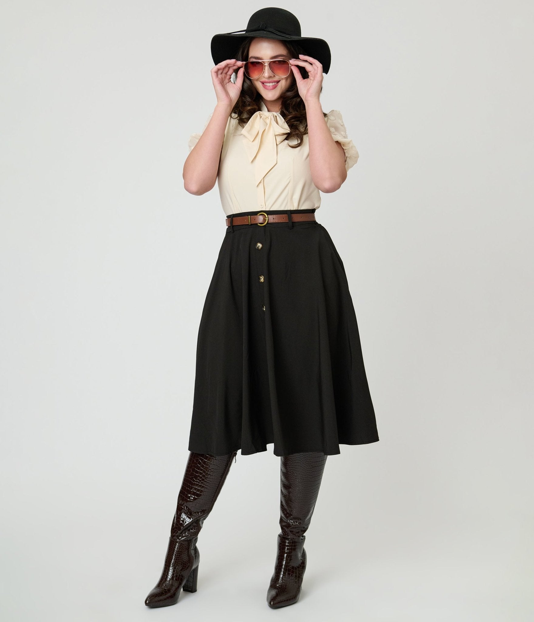 Black Swing Skirt - Unique Vintage - Womens, BOTTOMS, SKIRTS