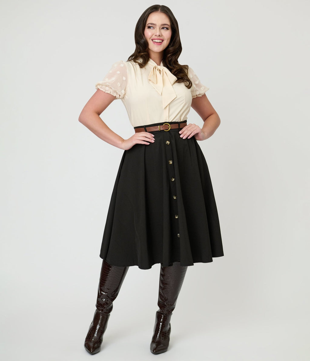 Black Swing Skirt - Unique Vintage - Womens, BOTTOMS, SKIRTS
