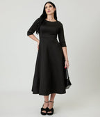 Black Three Quarter Length Sleeve Midi Dress - Unique Vintage - Womens, DRESSES, A - LINE