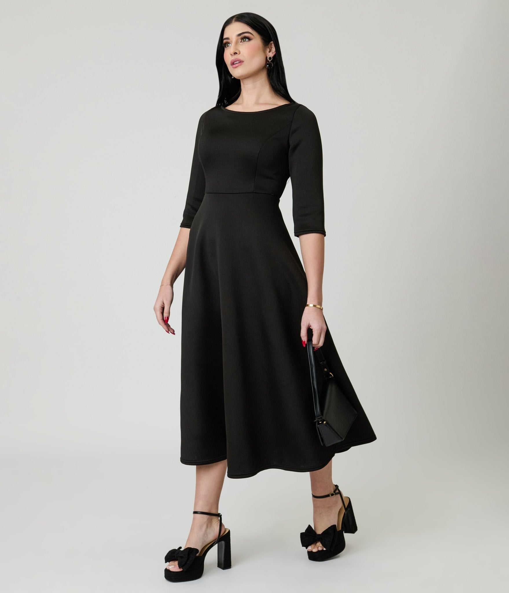 Womens Dresses Midi A Line Dress With Sleeves Black Three Quarter Length Sleeve Midi Dress Unique Womens Dresses Midi A Line Dress With Sleeves Black Three Quarter Length Sleeve Midi Dress Unique