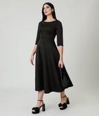 Black Three Quarter Length Sleeve Midi Dress - Unique Vintage - Womens, DRESSES, A - LINE